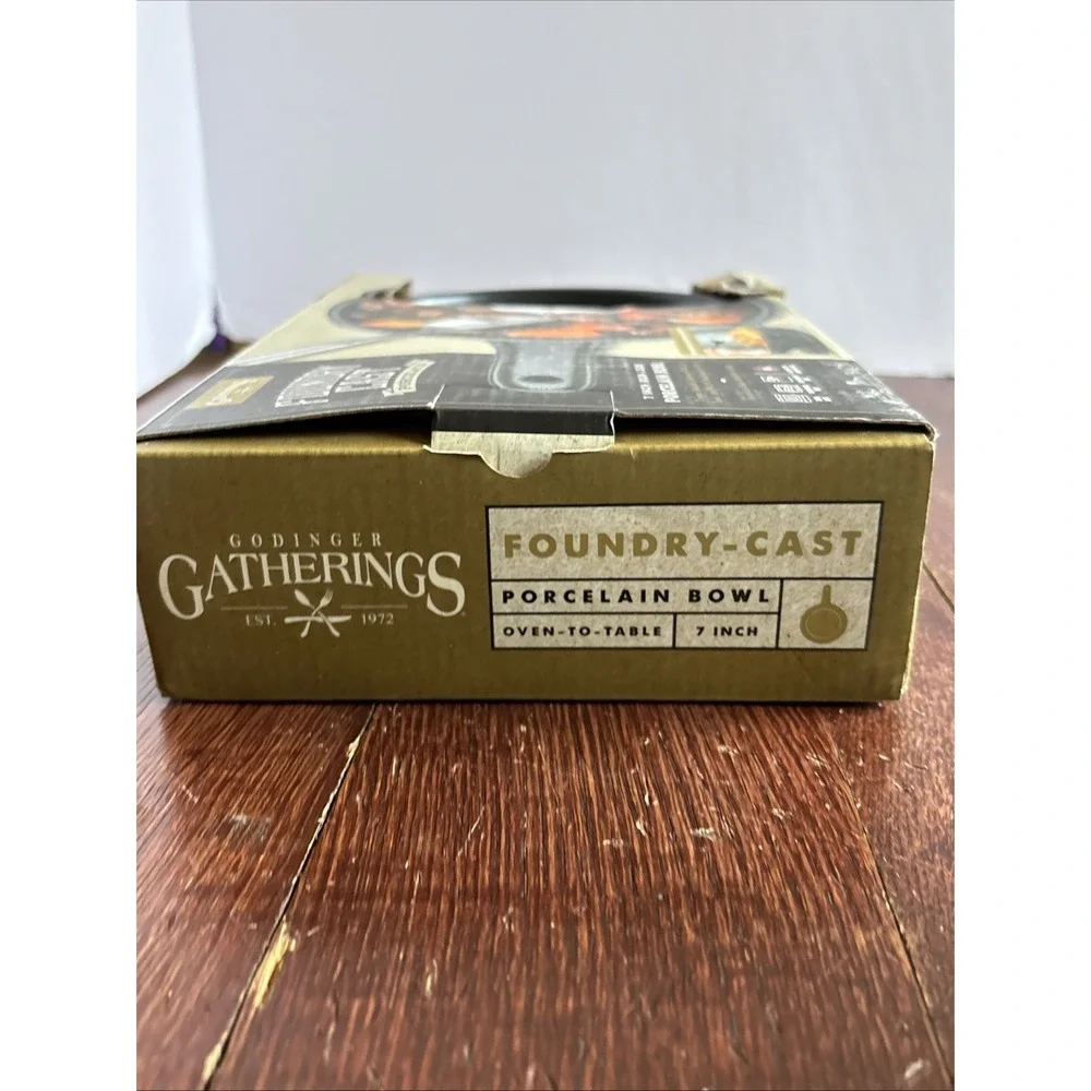 Godinger Gatherings BLACK Cast Iron-Look‎ Porcelain Bowl 7 Inch New Damaged Box